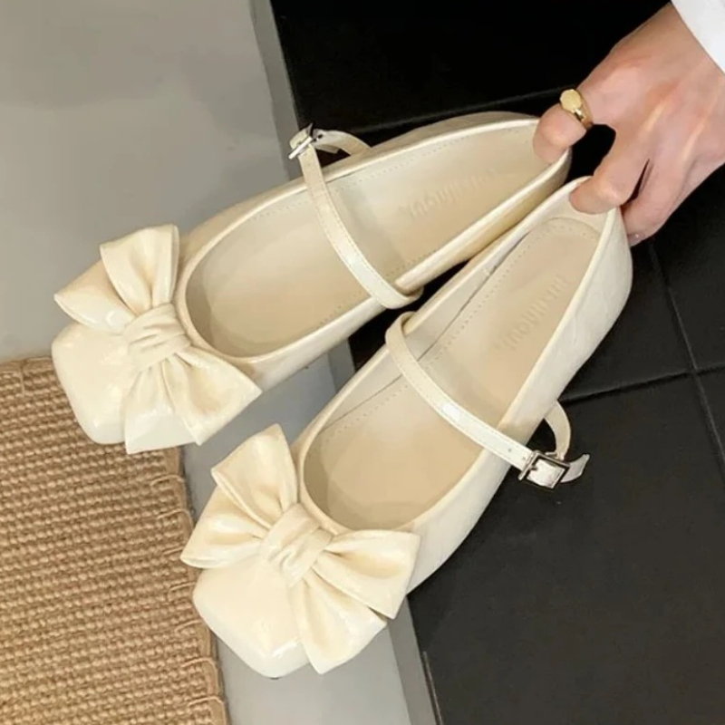 Women Shoes Elegant - Cute Bowknot Square Toe Design Gold