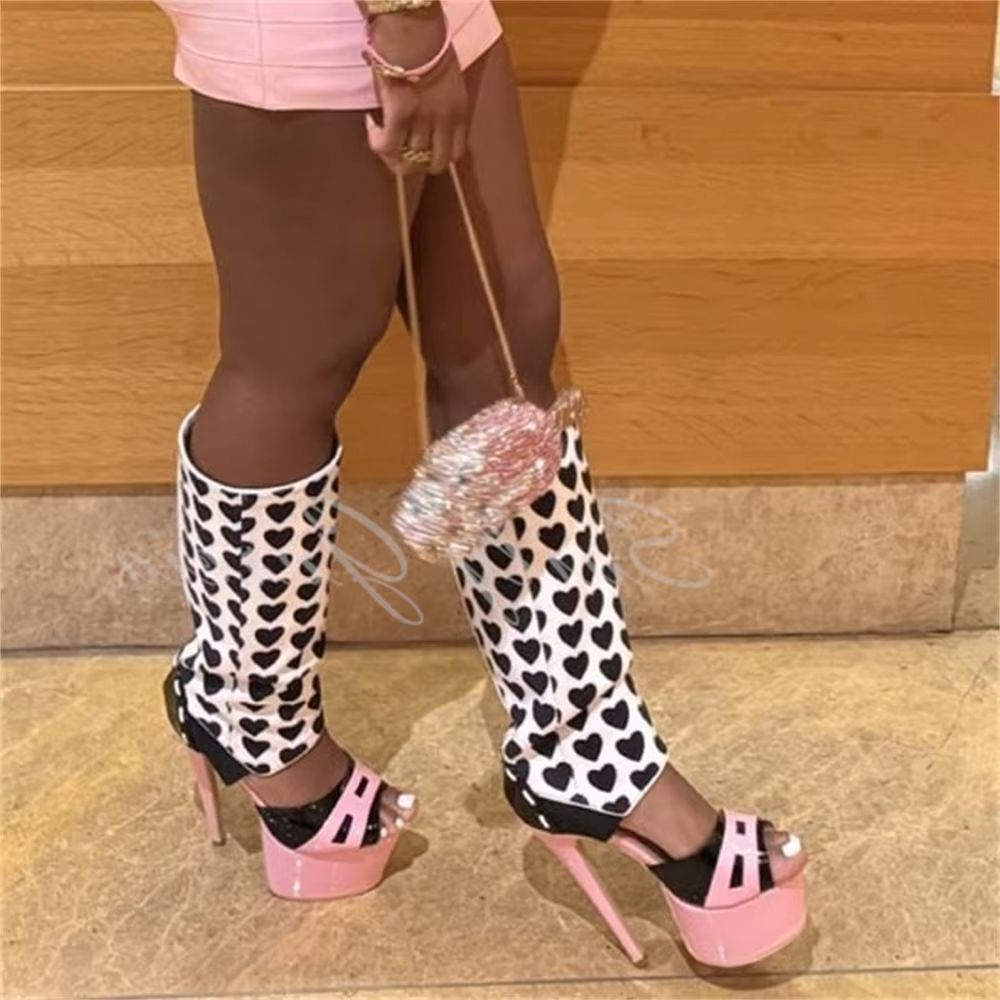Knee High Boots Women - Girl Pink Heart Decor Knee High