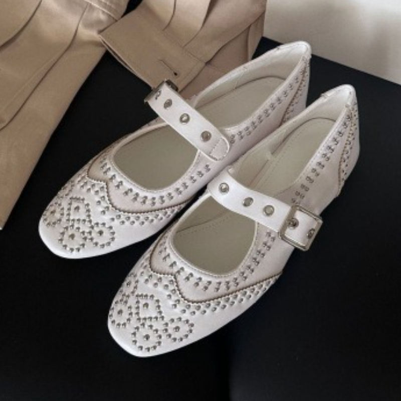 Retro Rivet Buckle Design Flat - огляд і ціна Women Shoes Elegant
