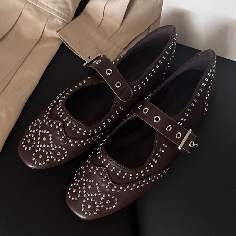 Retro Rivet Buckle Design Flat - огляд і ціна Women Shoes Elegant
