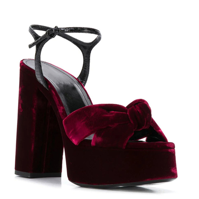Burgundy Velvet Knot Peep Toe  - огляд і ціна Women'S Shoes Burgundy