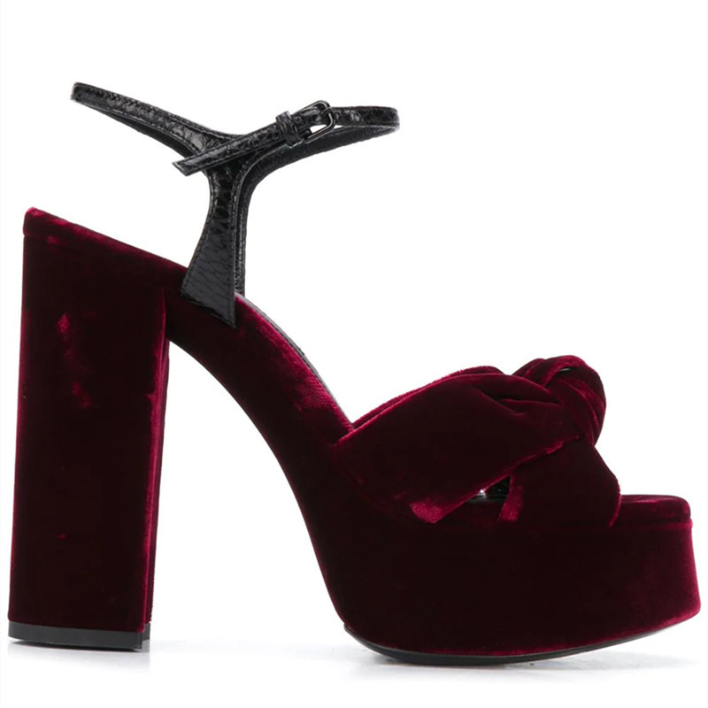 Burgundy Velvet Knot Peep Toe  - огляд і ціна Women'S Shoes Burgundy