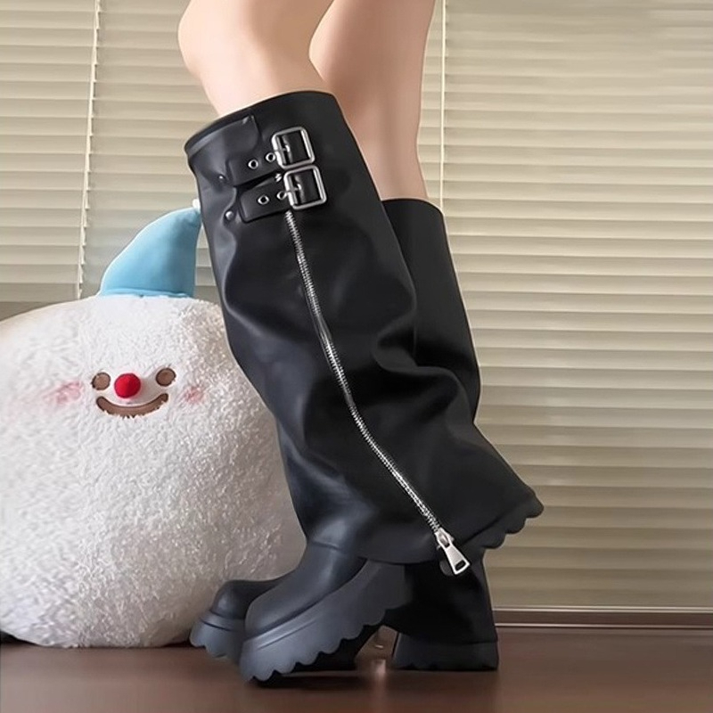 Punk Style Splicing Thick Bott - огляд і ціна Knee High Boots Women