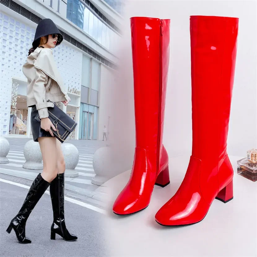 Red White Patent Leather Women - огляд і ціна Knee High Boots Women